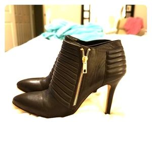 Ann Taylor leather  gold zip heeled booties